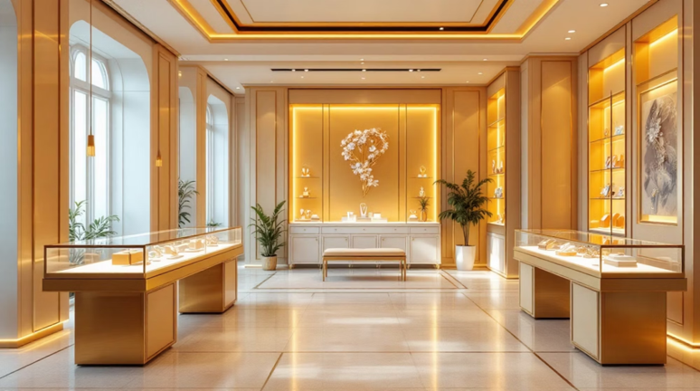 Luxury jewellery boutique with displays